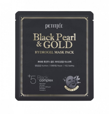 Petitfee Гидрогелевая маска для лица с черным жемчугом Black Pearl & Gold Hydrogel Mask Pack¶