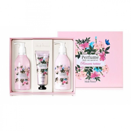 Medi Flower Набор средств для ухода за телом c цветочным ароматом Body Care Special Set Perfume Romantic Holiday, 300/300 мл /80 гр