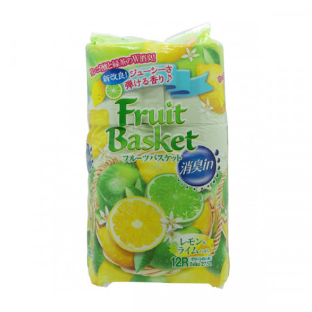 Бумага туалетная 2х слойная Fruit Basket Лимон/лайм, 27,5 м, Marutomi 12 рулонов