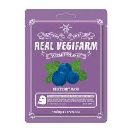 Тканевая маска для лица ЧЕРНИКА FORTHESKIN SUPER FOOD REAL VEGIFARM DOUBLE SHOT MASK -  23мл
