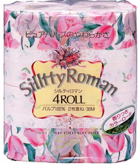 Двухслойная туалетная бумага парфюмированная с ароматом цветов SHIKOKU TOKUSHI Silltty Roman, 30 м. 4 рулона