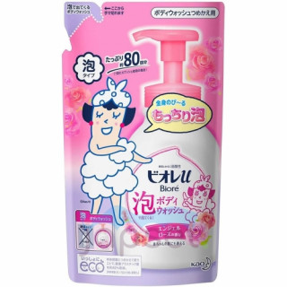 KAO Biore U Foam Angel Rose Жидкое мыло-пенка для тела для гладкости кожи, с ароматом свежих роз, мягкая упаковка, 480 мл